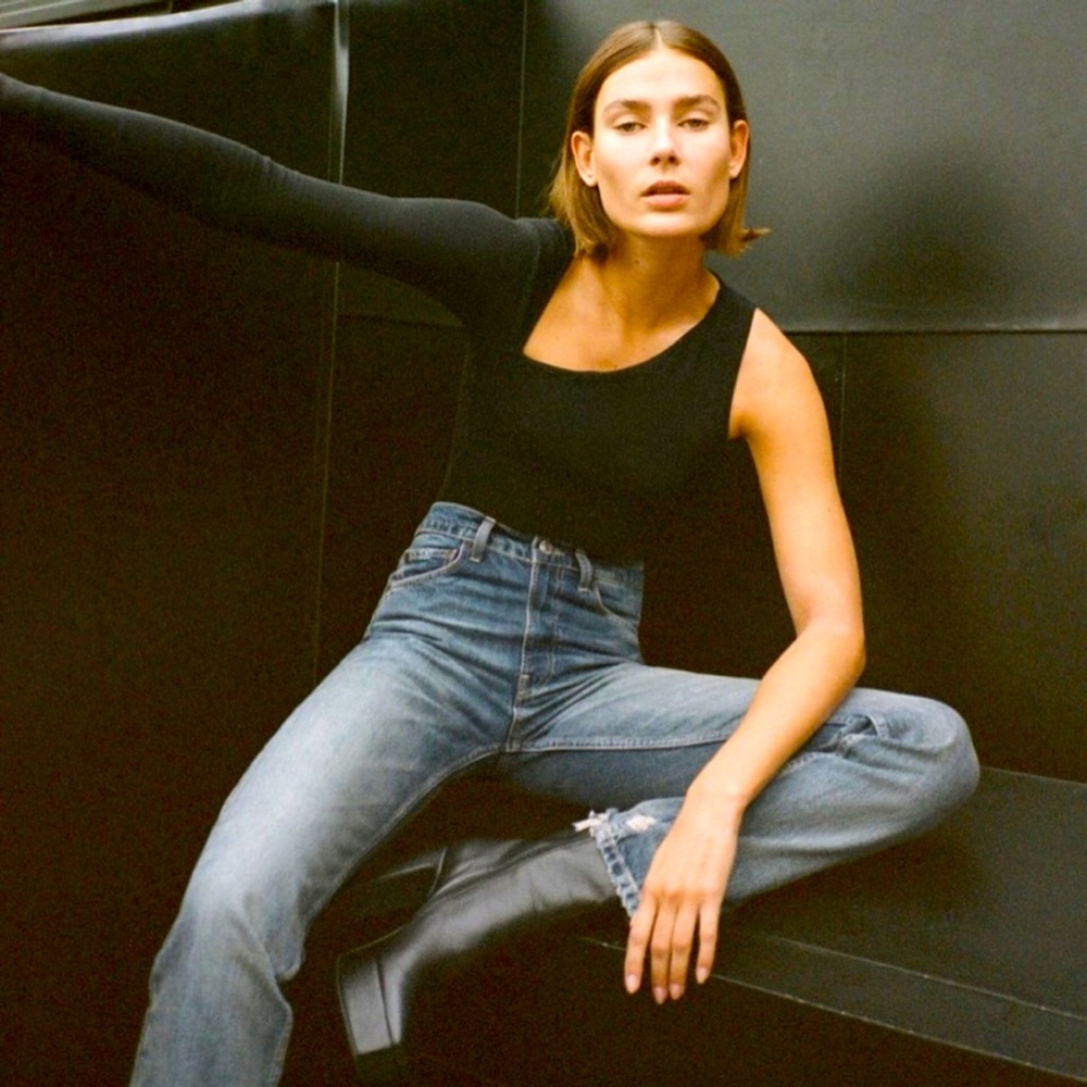 ZARA asymmetrical black bodysuit